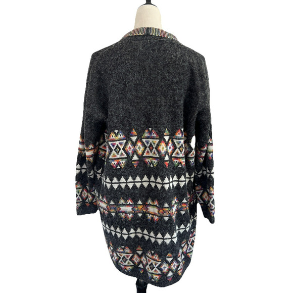 Dreamers Aztec Cardigan Sweater Women Med Gray Long Open Front Southwestern Boho - Picture 2 of 10
